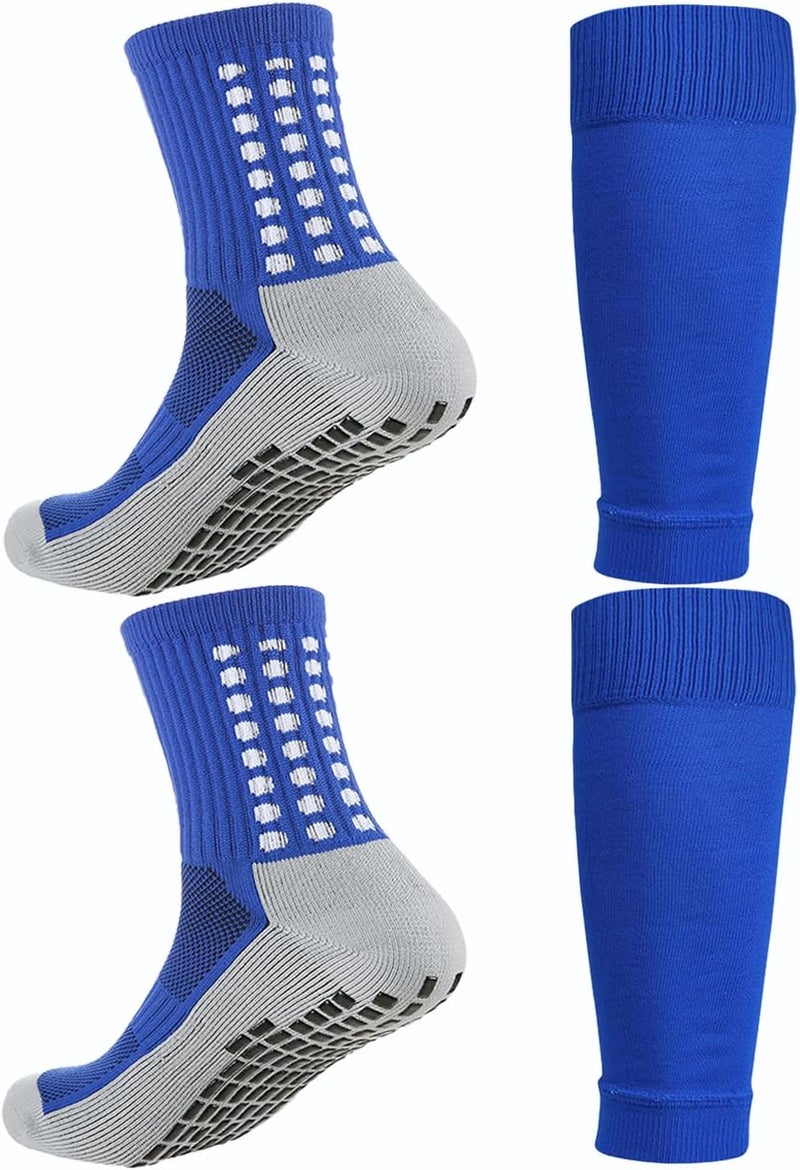 KMOLY 1 Set Soccer Grip Socks,Shin Guard Sleeves for Football Basketball for Men and Women Black/White One Size - Image 1